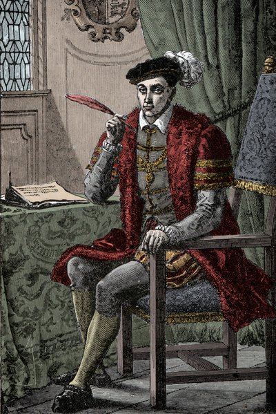Edward VI skriver sin dagbok - kung Edward VI (1537-1553) skriver sin dagbok av Unknown artist