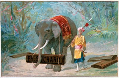 Elephant and Cornac, reklam för "" Suchard", v. 1895 av Unknown artist