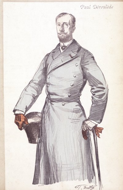Gravyr av Paul Deroulede (1846-1914), fransk författare och politiker grundare av Boulangisme, som grundade League of Patriotes. av Unknown artist