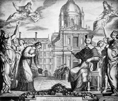 Gravyr till kardinal Richelieus ära för återupprättandet av Sorbonne i Paris, beställd till Lemercier, färdig 1642. av Unknown artist