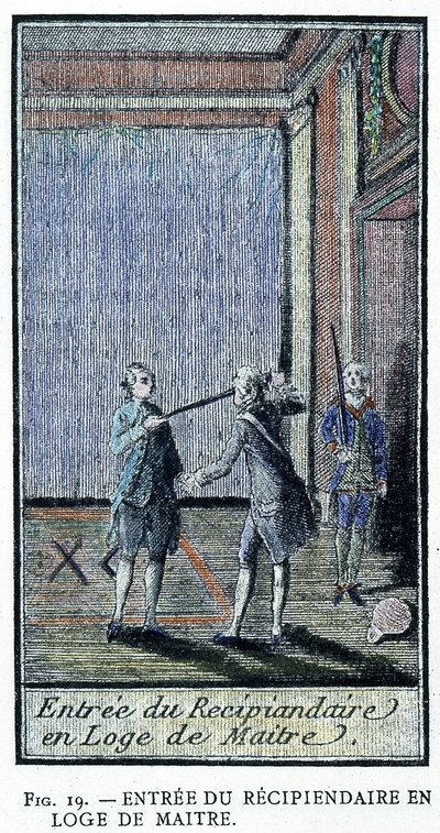Mottagarens inträde i Mästarlogen - från en gravyr från "Adonhiramites murverk" av en riddare av alla frimurarorder av Unknown artist