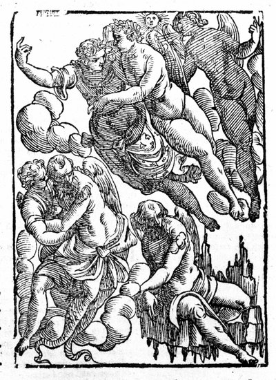 Eole (nedre höger) och vindar. "Mytologi och fabler" ger greve Natalia. Padua 1677 av Unknown artist
