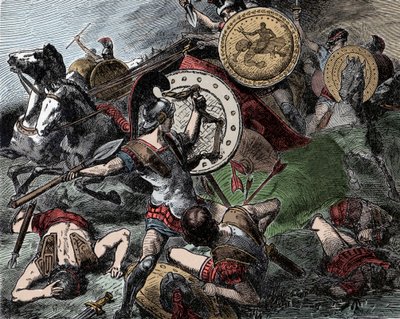 Epaminondas räddar Pelopidas - Antikens Grekland: Epaminondas (418-362 f.Kr.) räddar Pelopidas (420-364 f.Kr.) under Korintkriget (395-387 f.Kr.) av Unknown artist