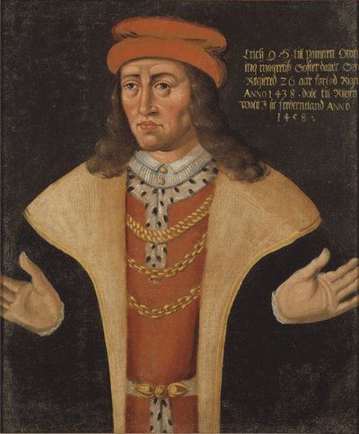 Erik (Eric) I de Pomeranie, roi de Danemark, Norvege et Suede - Porträtt av Erik av Pommern (1382-1459), kung av Danmark, Norge och Sverige, Anonym . Olja på duk. Mått: 78x64 cm. Nationalmuseum Stockholm av Unknown artist