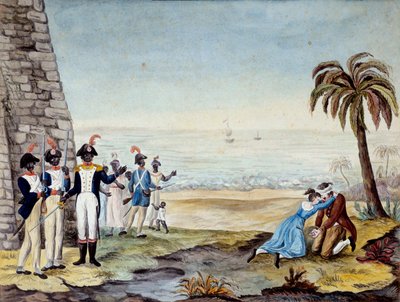 Avrättning av en nybyggare: Avrättning av en nybyggare under revolten i Santo Domingo (Centralamerika, Antillerna) 1791. Gravyr från 1700-talet. Chartres, Museum of Fine Arts av Unknown artist