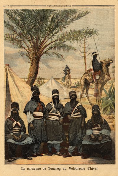 Utställning av Touaregs karavan på vintervelodromen. Gravyr i "" Le petit journal"" 1894-06-04. Selvas samling. av Unknown artist