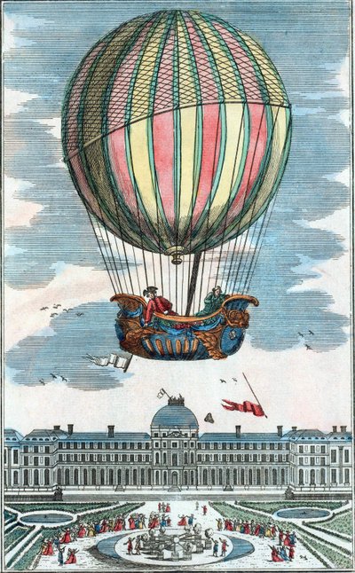 Upplevelse av Mr Charles och Roberts aerostatiska jordglob i Tuilerierna den 1 december 1783. av Unknown artist
