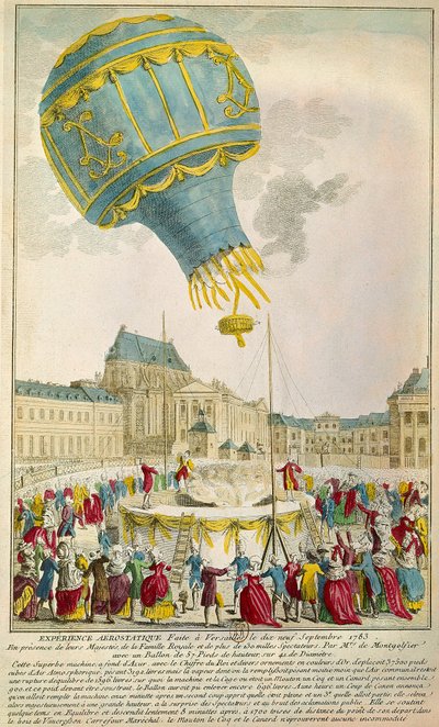 Erfarenhet av bröderna Montgolfier den 19/09/1783 i Versailles Paris. B N av Unknown artist