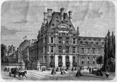 Exteriörvy av Pavillon de Flore, vid Palais des Tuileries, och Galerie du bord de l