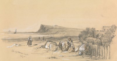 Figurer på en strand med Walmer Castle i fjärran av Unknown artist