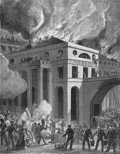 Brand på teatern Odeon i Paris 1820/ av Unknown artist