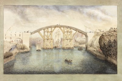 Första Sunderland Bridge under uppbyggnad av Unknown artist