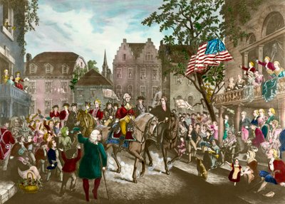 First of the American War of Independence: George Washington (1732-1799) triumphal entry into New York after the English defeat av Unknown artist