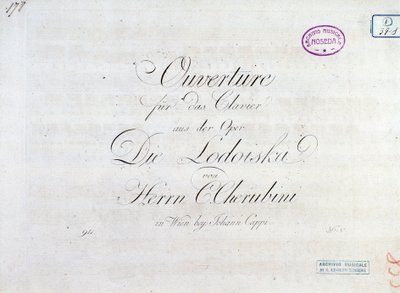 Första sidan av partitur av ouvertyr för pianoforte från operan "" Lodoiska"" av Luigi Cherubini av Unknown artist