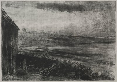 Fiskarstuga med halmtak av Unknown artist