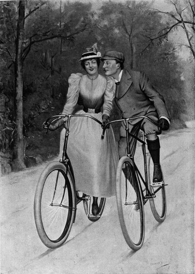 Flirta sekelskiftet: koppla ihop en cykel - gravyr av Unknown artist