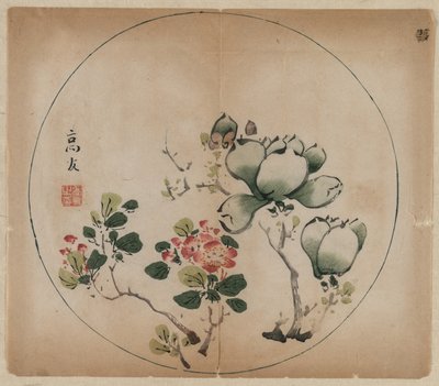 Blommande magnolia och persikablommor av Unknown artist