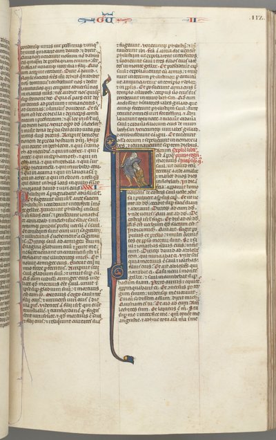 Fol. 112r, Kung II, historiserat initialt F, halshuggning av amalekiterna av Unknown artist