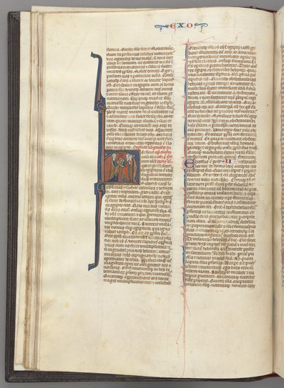 Fol. 20v, Exodus, historiserad initial H, Moses och två följeslagare med lagens tavlor av Unknown artist