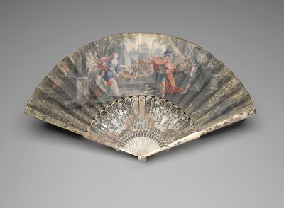 Fällbar fläkt med Jefta som möter sin dotter, ca 1740-50-talet av Unknown artist