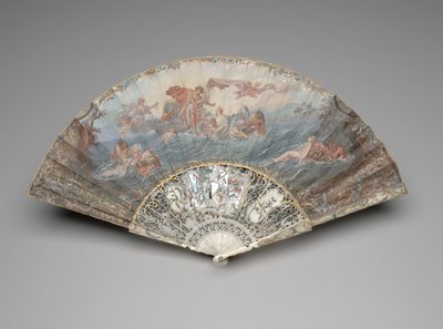 Vikbar fläkt med "The Setting of the Sun", efter François Boucher, efter 1753 (gouache & w/c på enstaka velängblad, elfenben, förgyllning, gouache, pärlemor och ädelstenar) av Unknown artist