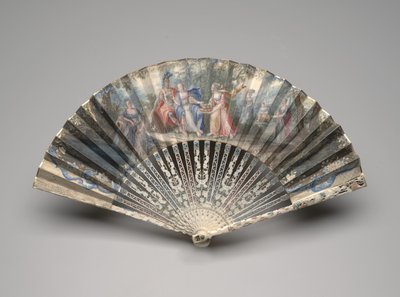 Vikbar solfjäder med ett klassiskt ämne, möjligen en allegori om äktenskap, ca 1750-60-tal (gouache på enstaka velängblad, elfenben, förgyllning, gouache och mässing) av Unknown artist