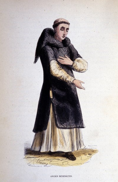 Tidigare Benediktiner. Gravyr från ett album på religiösa beställningar, Paris av Unknown artist