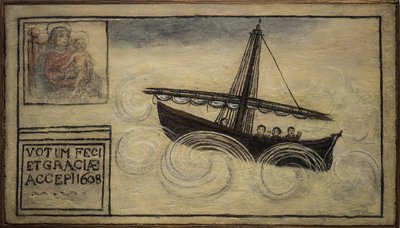 Tidigare voto (ex voto) sjöman, populärt erbjudande som ett löfte om hängivenhet och tacksamhet för sjömannen som överlever till farorna med havet som kommer från kyrkan Carmine, Torre del Greco, nära Neapel 1608 Italien av Unknown artist