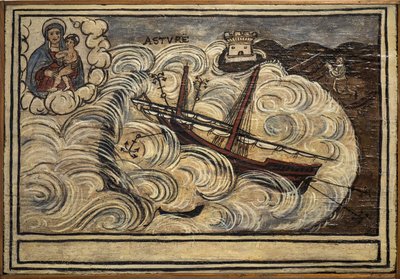 Tidigare voto (ex voto) sjöman, populärt erbjudande som ett löfte om hängivenhet och tacksamhet för sjömannen som överlever till farorna med havet som kommer från kyrkan Carmine, Torre del Greco, nära Neapel 1800-talets Italien av Unknown artist