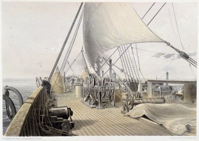 Framdäck klarat för det sista attemet vid grappling, 11 augusti 1858 - i "The Atlantic telegraph" av W. H. Russel, ca. 1860 av Unknown artist