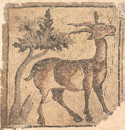 Fragment av en golvmosaik: Ibex nära ett träd av Unknown artist