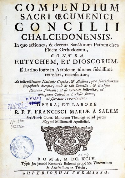 Framför "Compendium of the Ecumenical Council of Chalcedon"" av Unknown artist