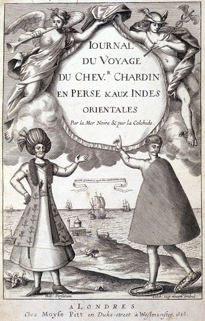 Frontispice av "" Dagbok över riddaren Chardins resa, Persien och Ostindien, vid Svarta havet och kolkiden""" av Unknown artist