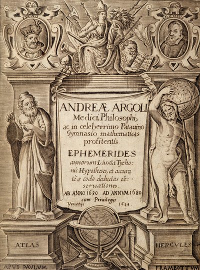 Frontispice av "Ephemerides" med Hercules och Atlas av Andreas Argoli av Unknown artist