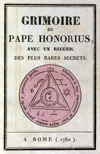 Frontispice av påven Honorius grimoire brukade tillkalla demoner. av Unknown artist