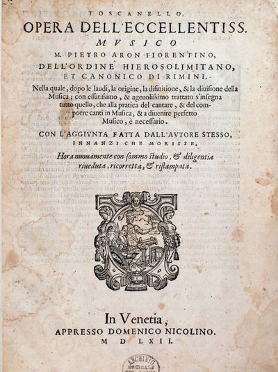 Frontispice of Toscanello i musik av Pietro Aron av Unknown artist