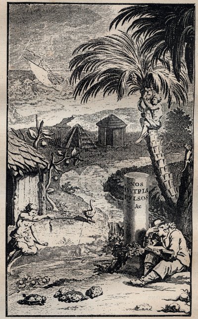 Frontispice av boken "" Francois Leguats och hans följeslagares resor och äventyr på två öde öar i Ostindien"" av Francois Leguat (1637-1735) Fransk upptäcktsresande - 1708 av Unknown artist