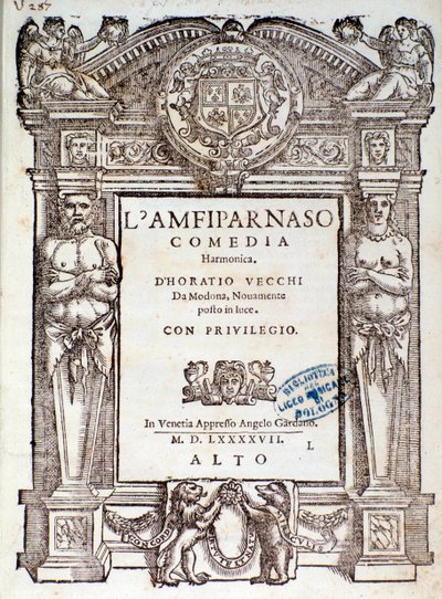 Frontispice från Amfiparnaso madrigalkomedi av Orazio Vecchi av Unknown artist