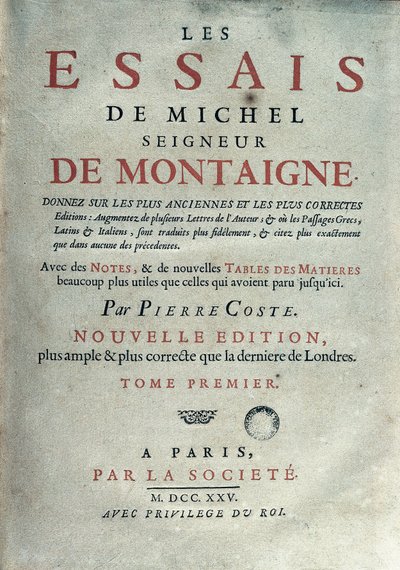 Frontispice av "" Les essäer "" av den franske författaren och humanisten Michel de Montaigne (1533-1592). 1725 Barcelona. Biblioteca de Catalunya av Unknown artist