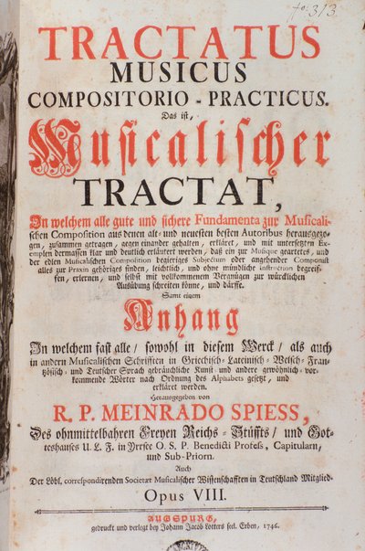 Frontispice av Tractatus musicus, av Meinrad Spiess av Unknown artist