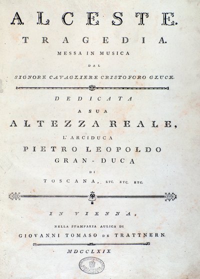 Frontispice av notblad av Alceste, opera av C. W. Gluck av Unknown artist