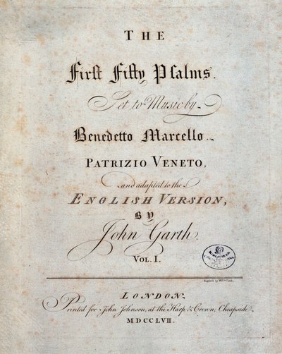 Frontispice av de femtio första psalmerna, av Benedetto Marcello av Unknown artist