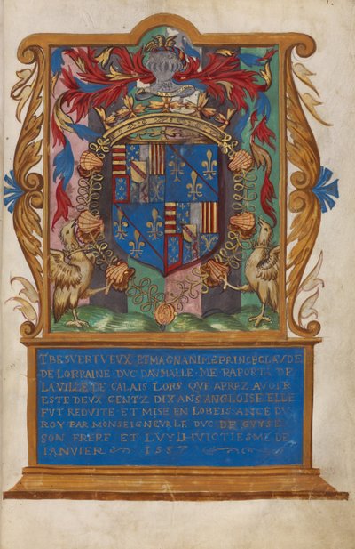 Frontispiece med vapenskölden för Claude de Lorraine, hertig av Aumale av Unknown artist