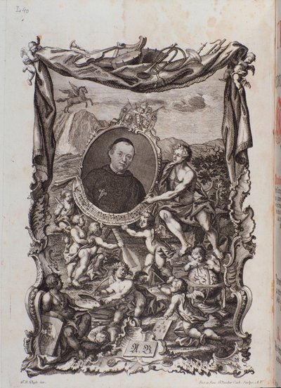 Frontispice med porträtt av Tractatus musicus verk av Meinrad Spiess av Unknown artist