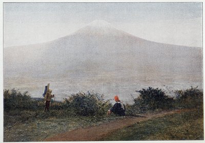 Fujiyama, Japans vulkan - fotografi, sent 1800-tal av Unknown artist