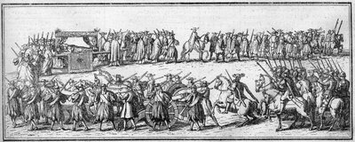 Begravning av en påve på 1700-talet: begravningskonvojen. av Unknown artist