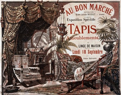 Möbler och möbelmattor - reklam för butiken "" Le bon marche", sent 1800-tal. av Unknown artist