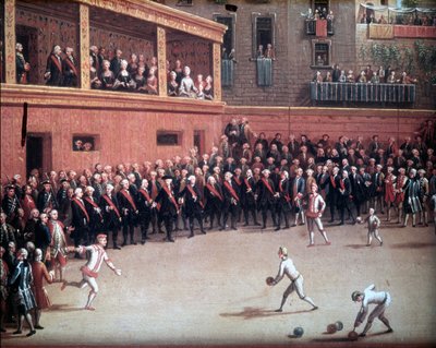 Spel med bollen till armen - målning från början av 1700-talet. Anonym. Neapel, San Martinos nationalmuseum. av Unknown artist