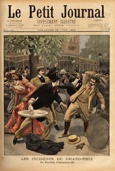 Allmän kamp vid Longchamp Grand Prix-tävlingarna, vars ursprung beror på uttalandena från Charles Dupuy (1851-1923), inrikesminister och religiösa frågor, som upphetsade de nuvarande medborgarna genom att få dem att tro att hot mot republiken ( av Unknown artist