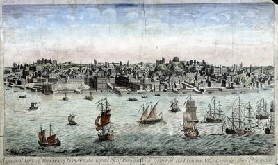 Översikt över Lissabon, Portugals huvudstad - gravyr av Unknown artist